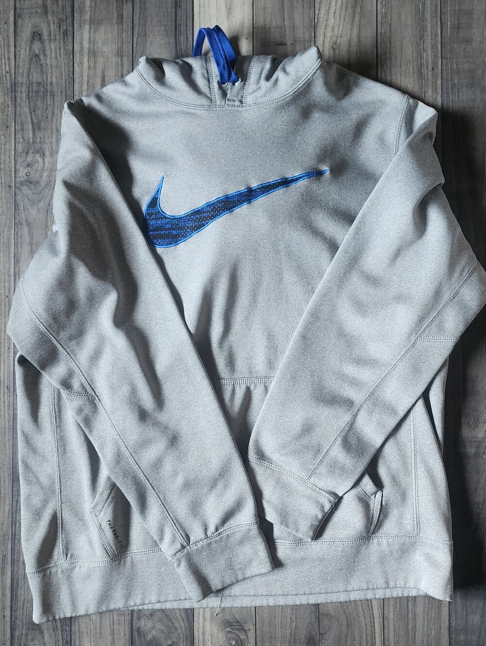 Nike Gray Hoodie Sweatshirt with Blue Swoosh